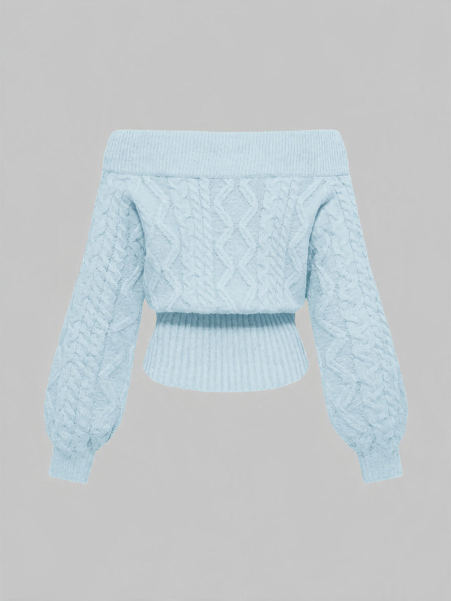 Women's off-the-shoulder rib-knit pullover sweater with three-quarter sleeves in a casual regular fit.