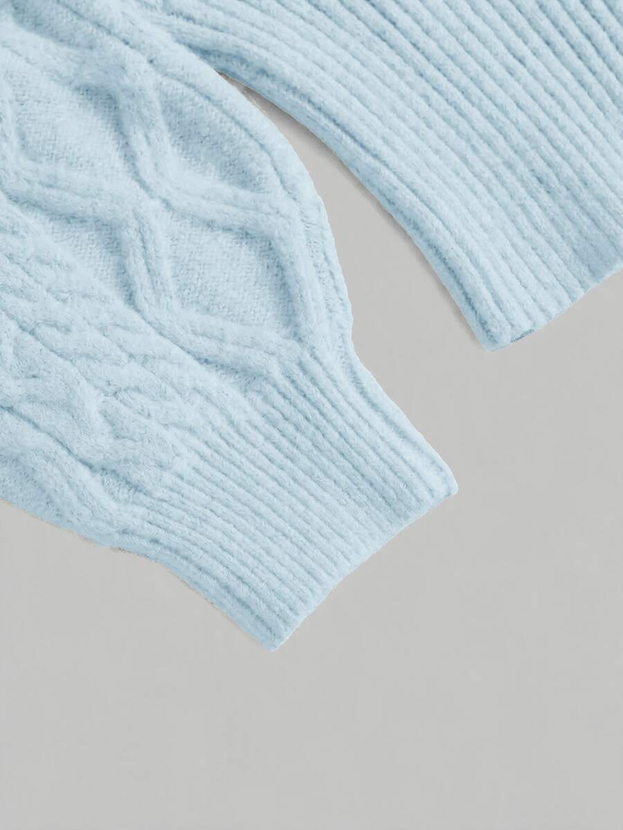 Women's off-the-shoulder rib-knit pullover sweater with three-quarter sleeves in a casual regular fit.