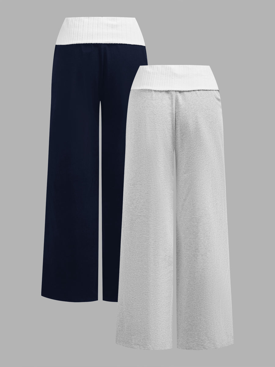 Women's wide leg flare lounge pants made of 95% cotton with a low elastic waistband and extra long hem.