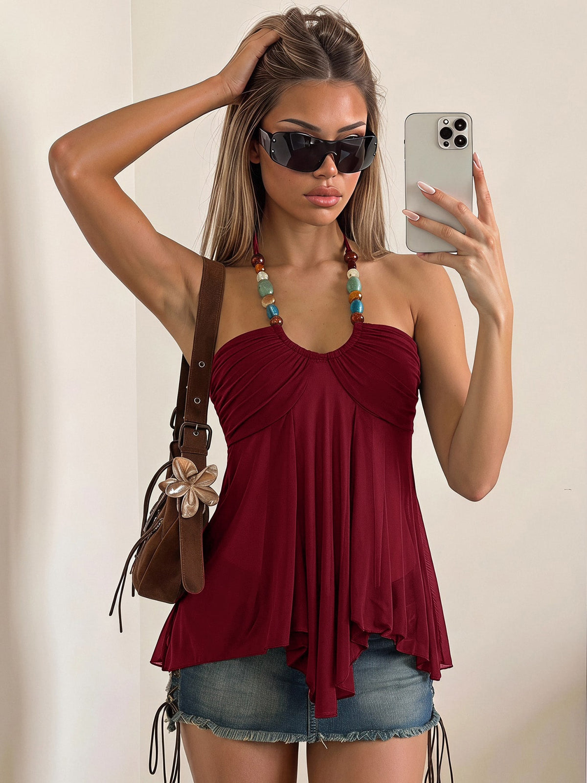 Women's Boho Halter Mesh Tank Top