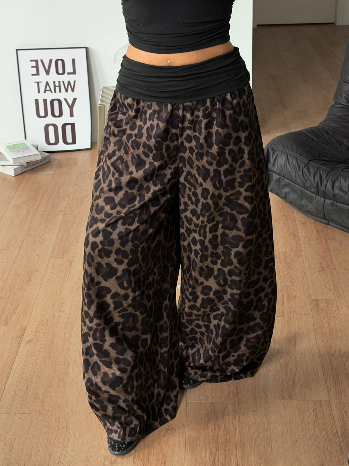 Women's plus size wide leg cotton pants featuring a relaxed loose fit and high waist design.