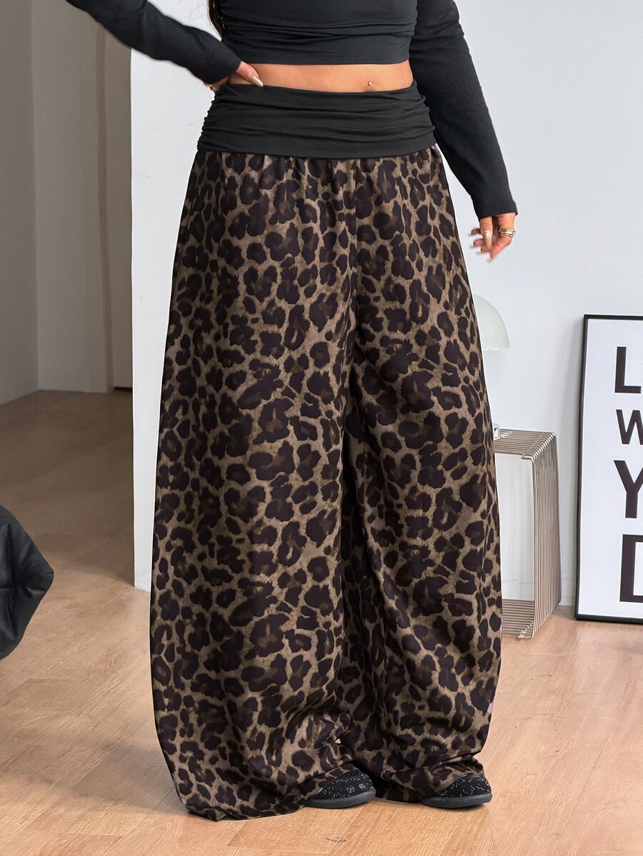 Women's plus size wide leg cotton pants featuring a relaxed loose fit and high waist design.
