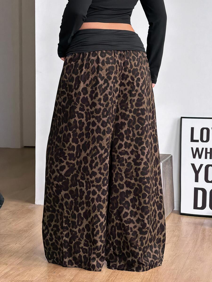 Women's plus size wide leg cotton pants featuring a relaxed loose fit and high waist design.