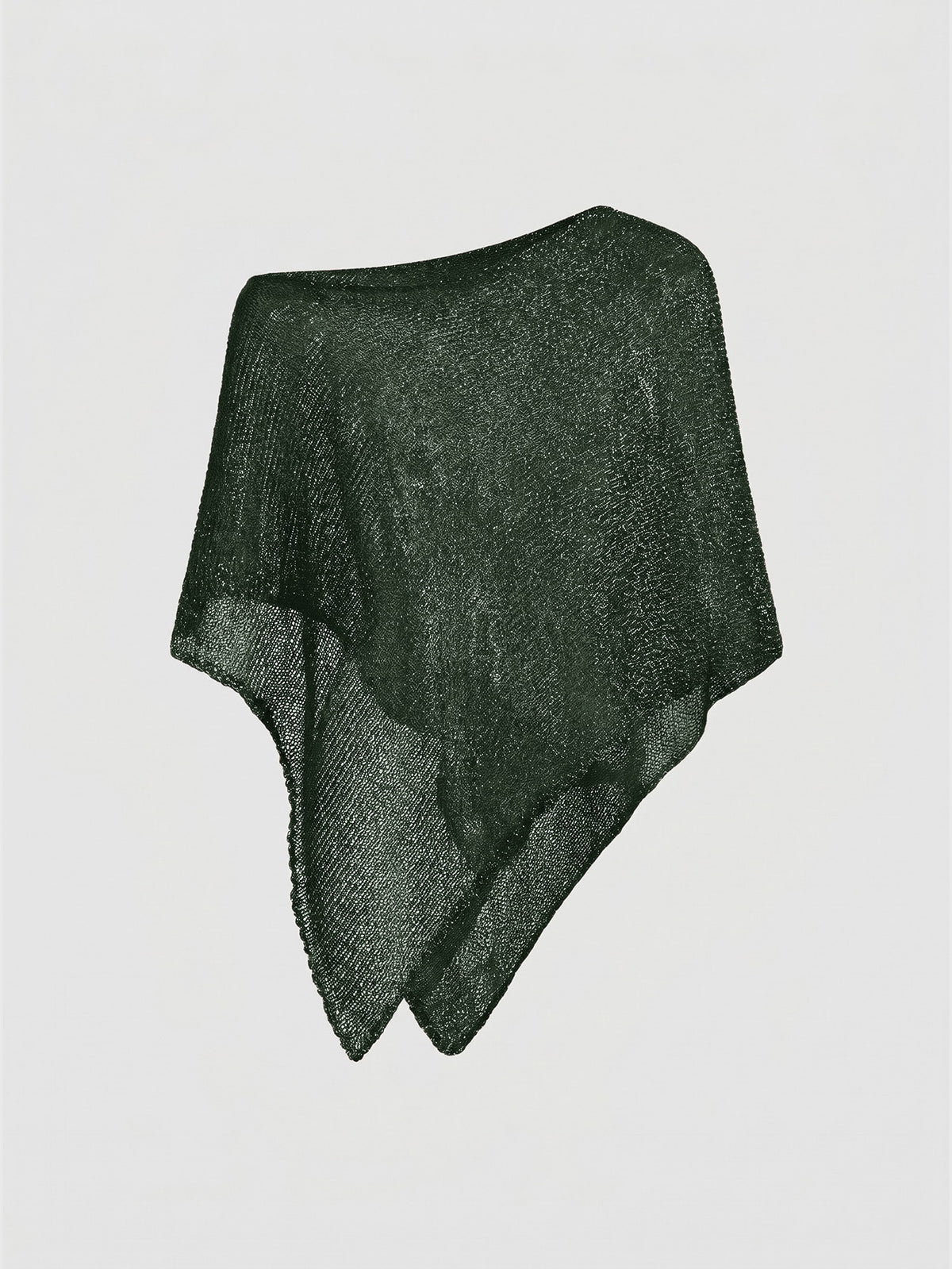 Women's casual hollow knit poncho top with boat neck, cloak sleeves, and asymmetrical hem