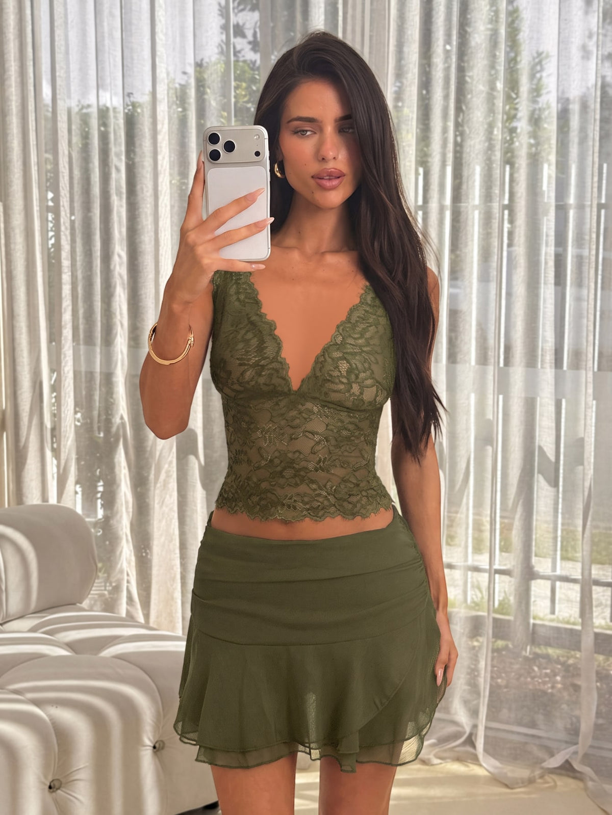 Women's Black Lace Deep V Crop Tank Top