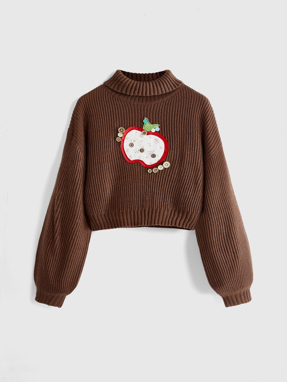 Women's rib-knit crop turtleneck sweater with long drop shoulder sleeves