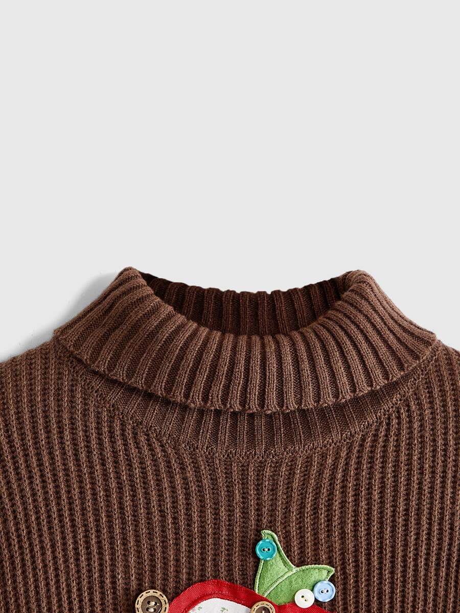 Women's rib-knit crop turtleneck sweater with long drop shoulder sleeves