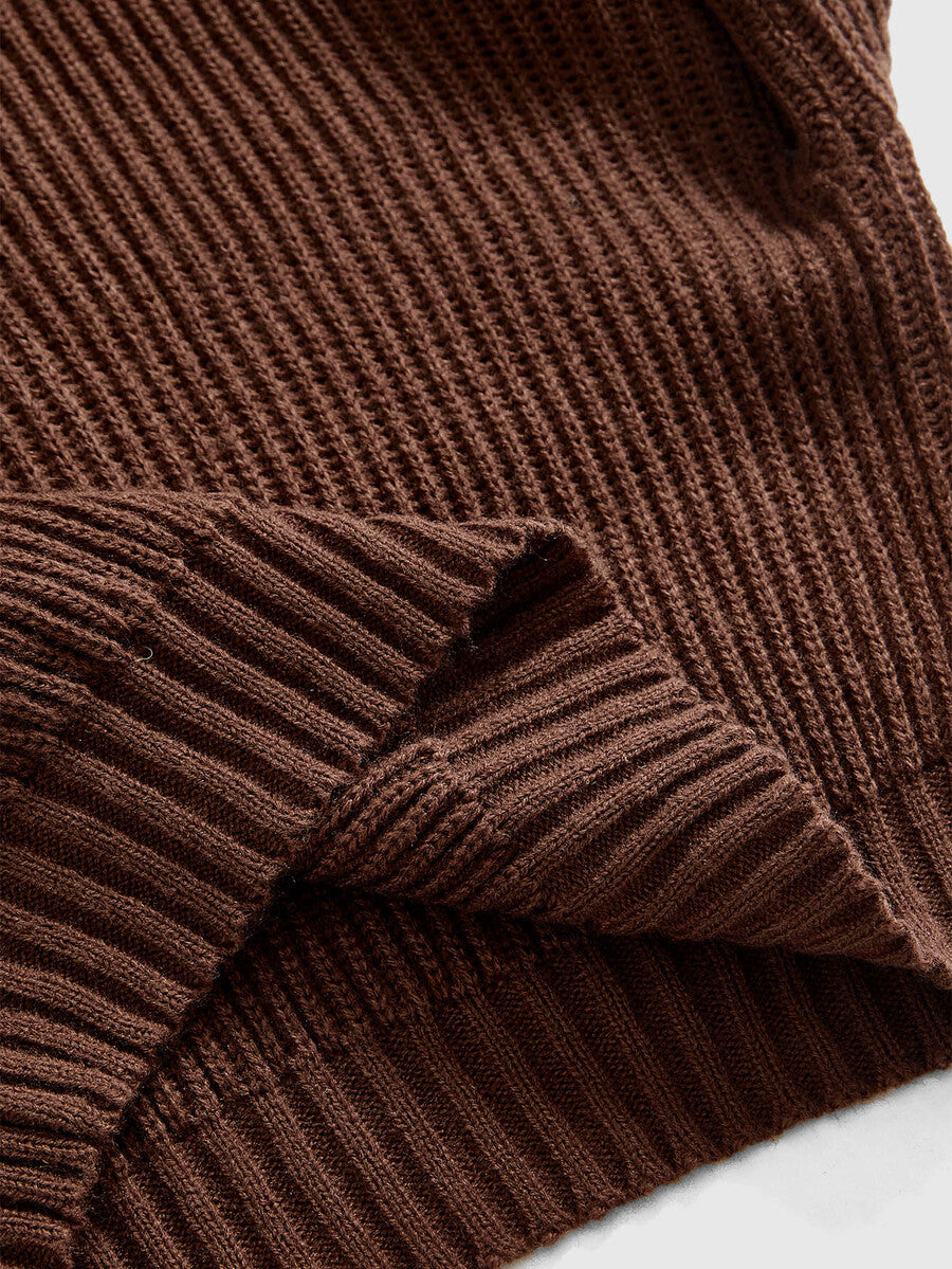 Women's rib-knit crop turtleneck sweater with long drop shoulder sleeves