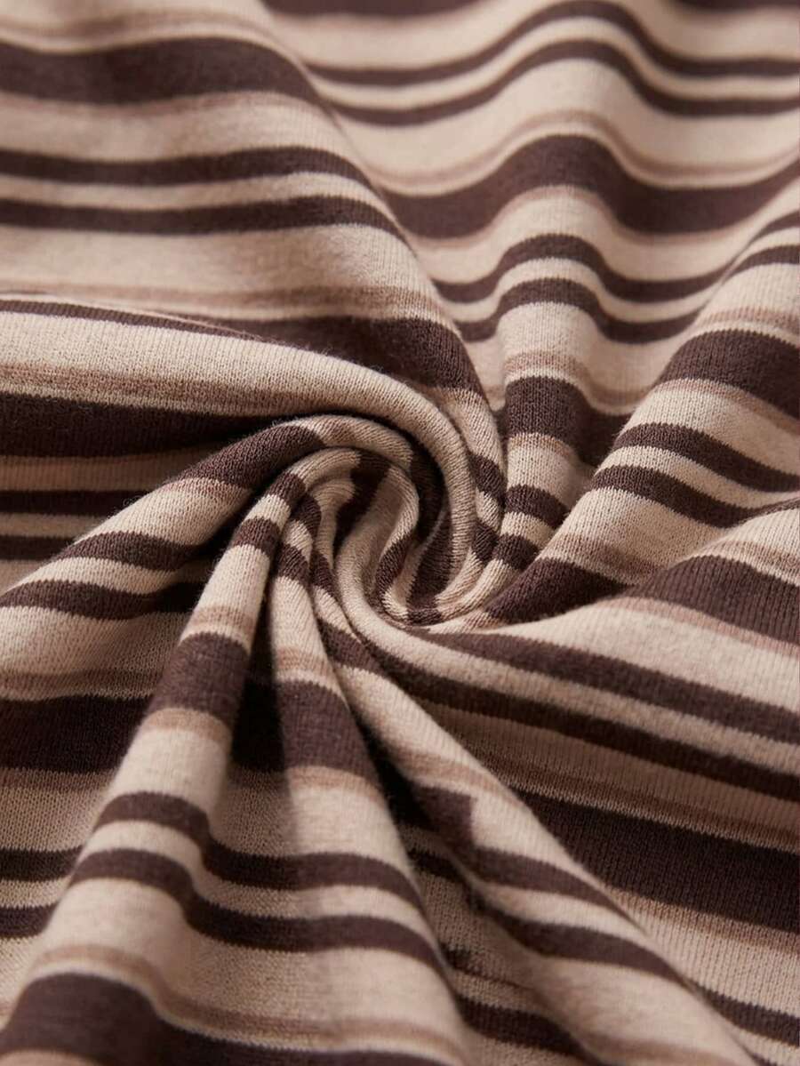 Women's brown waist-cinching sweatshirt featuring a round neck, drop shoulder long sleeves, and rib-knit cuffs.