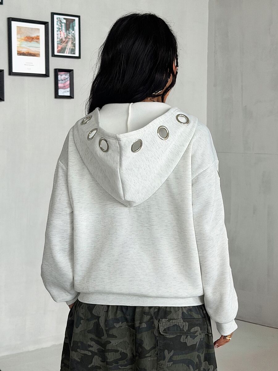 Women's brown leopard print zip-up hoodie with contrast faux fur trim and long bishop sleeves