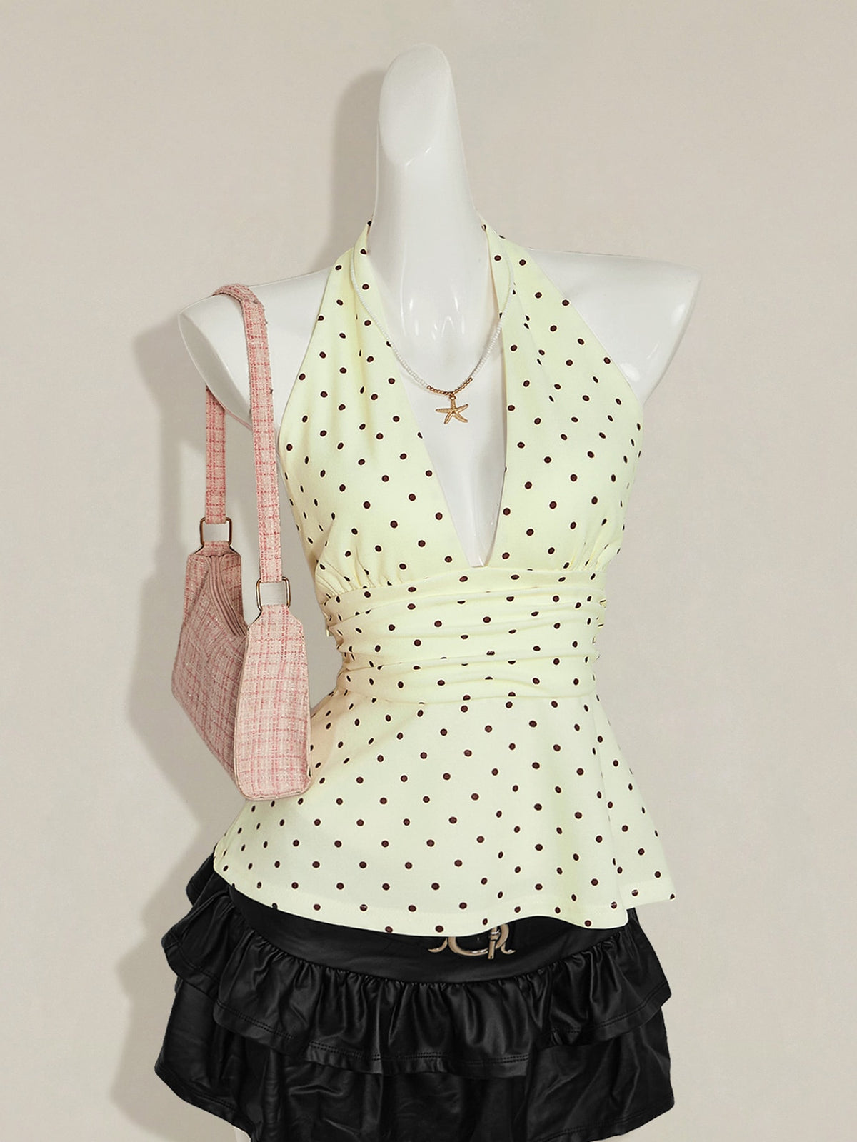 Women's Deep V-Neck Ruched Halter Tank Top