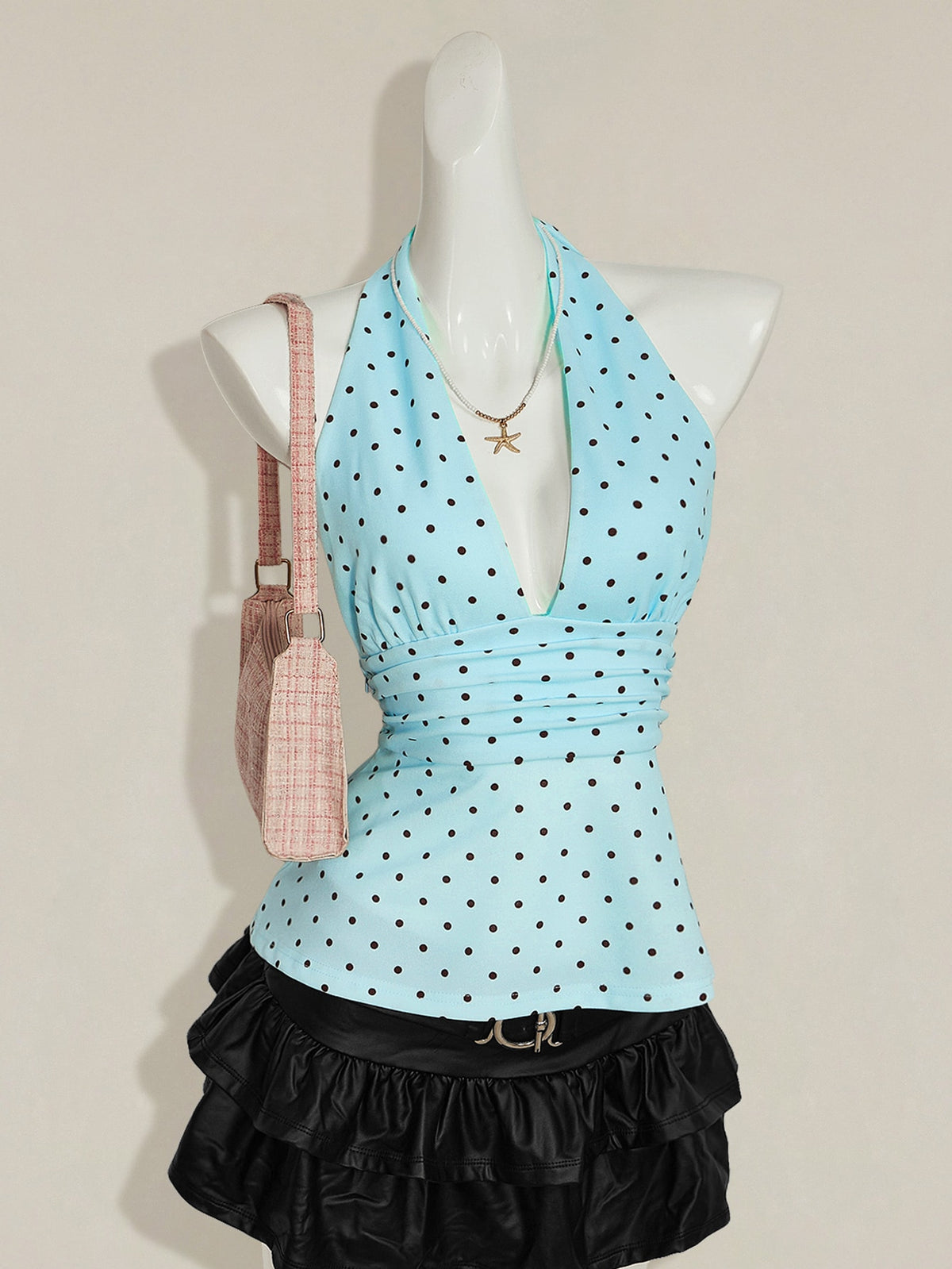 Women's Deep V-Neck Ruched Halter Tank Top