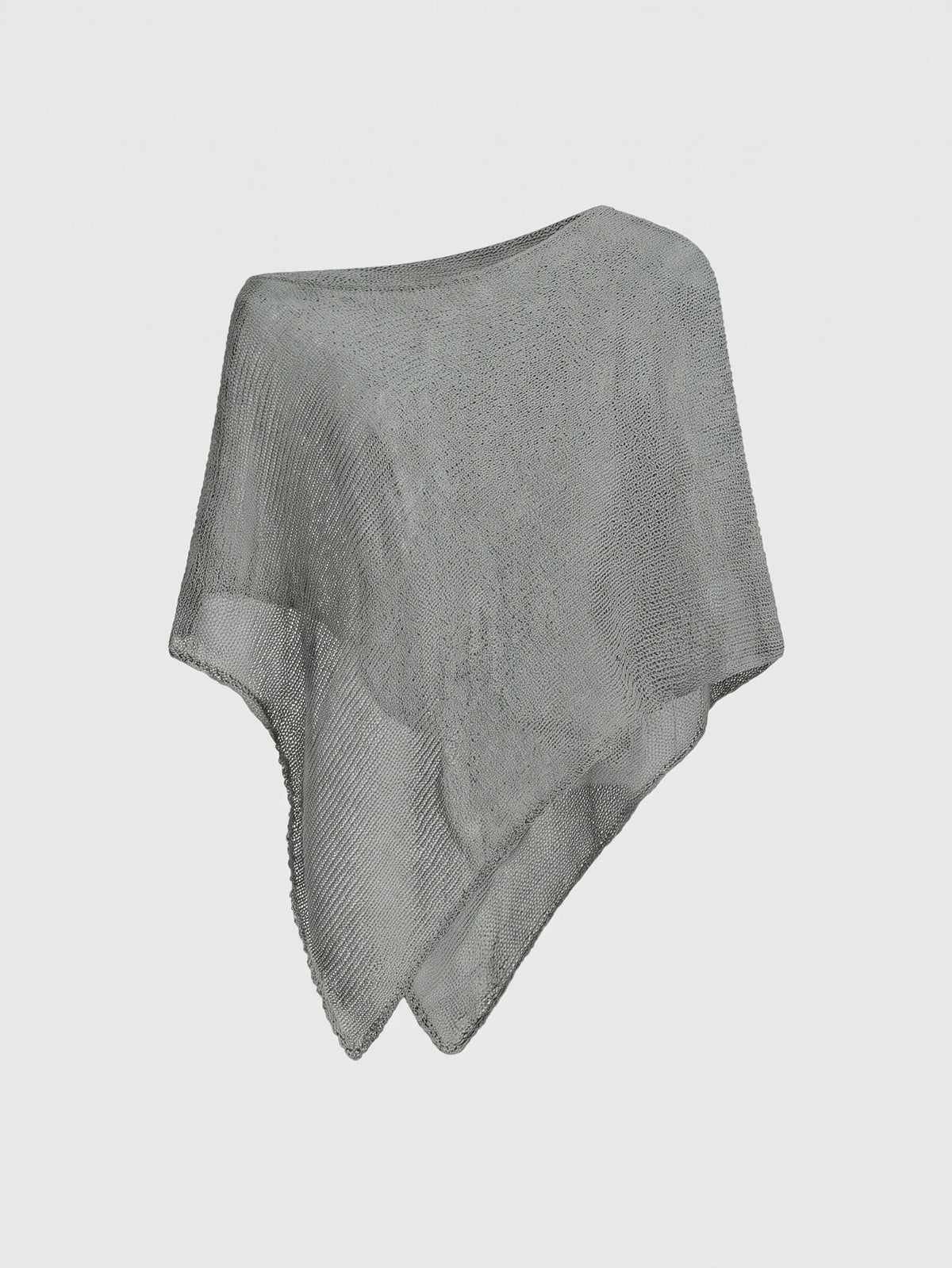 Women's casual hollow knit poncho top with boat neck, cloak sleeves, and asymmetrical hem