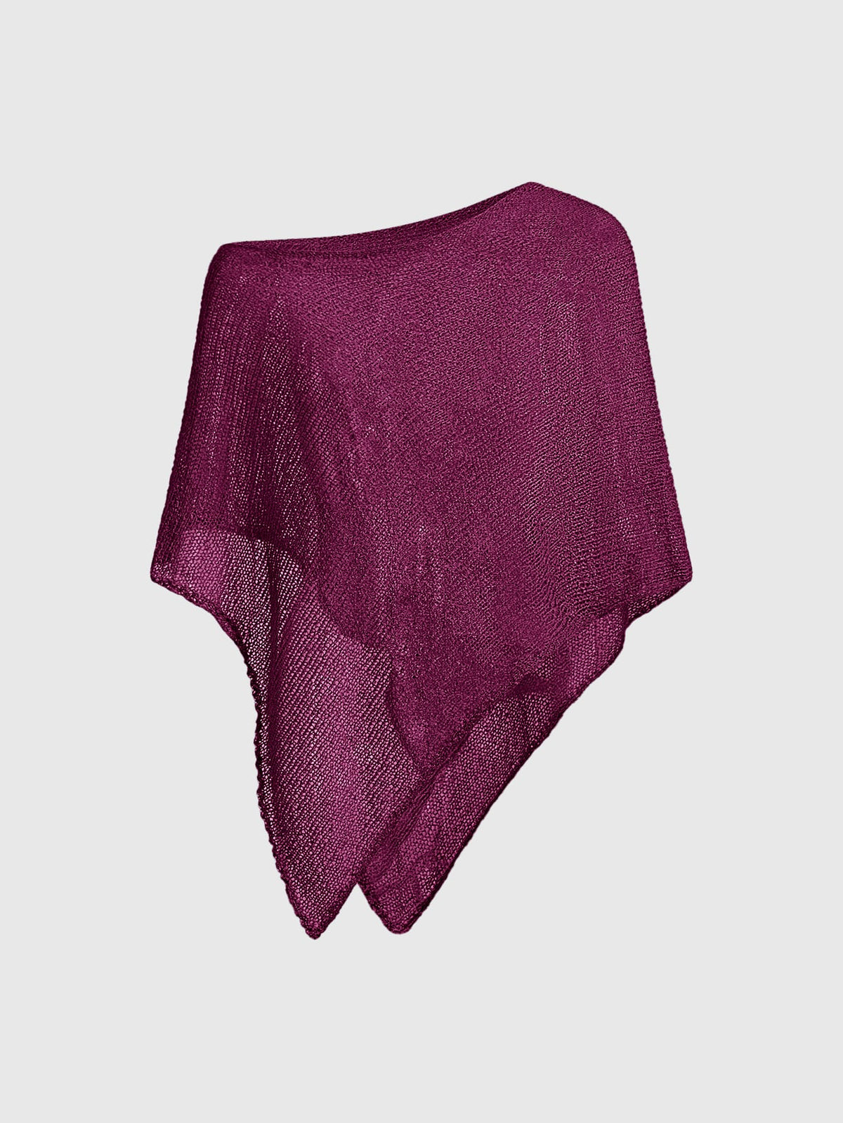 Women's casual hollow knit poncho top with boat neck, cloak sleeves, and asymmetrical hem