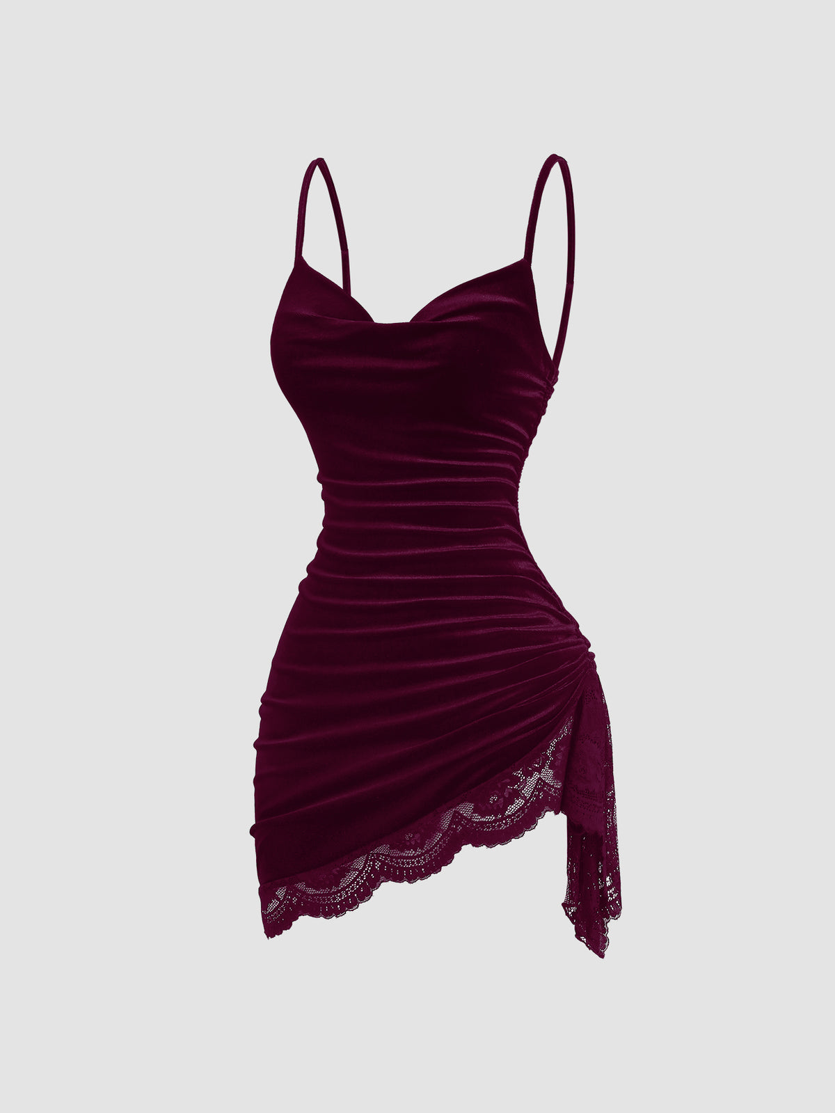 Women's Cowl Neck Lace Patchwork Pleated Cami Dress
