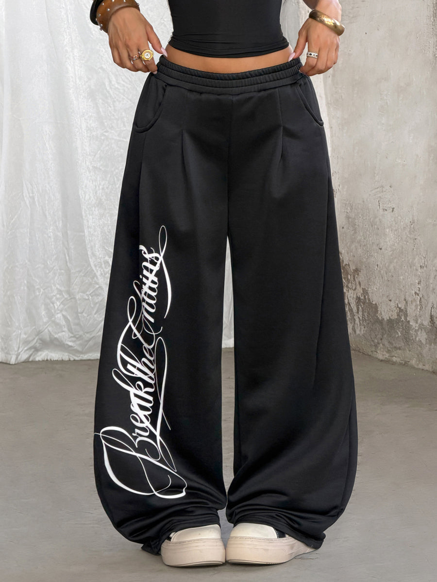 Women's loose straight leg casual pants with drawstring elastic waist and pockets