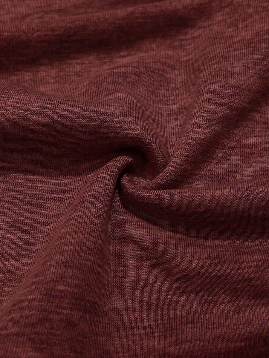Women's brown waist-cinching sweatshirt featuring a round neck, drop shoulder long sleeves, and rib-knit cuffs.