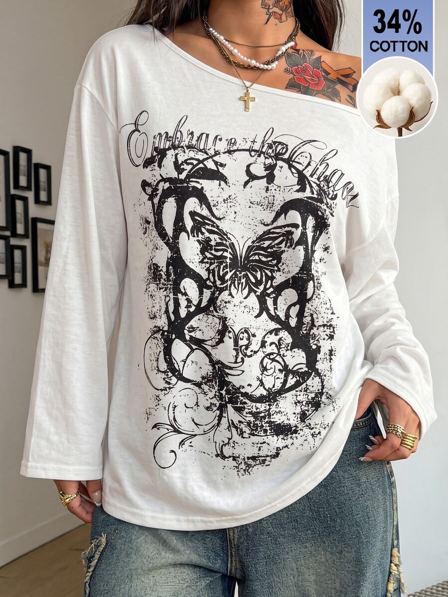 Women's brown striped boat neck long sleeve raglan T-shirt with a loose casual fit