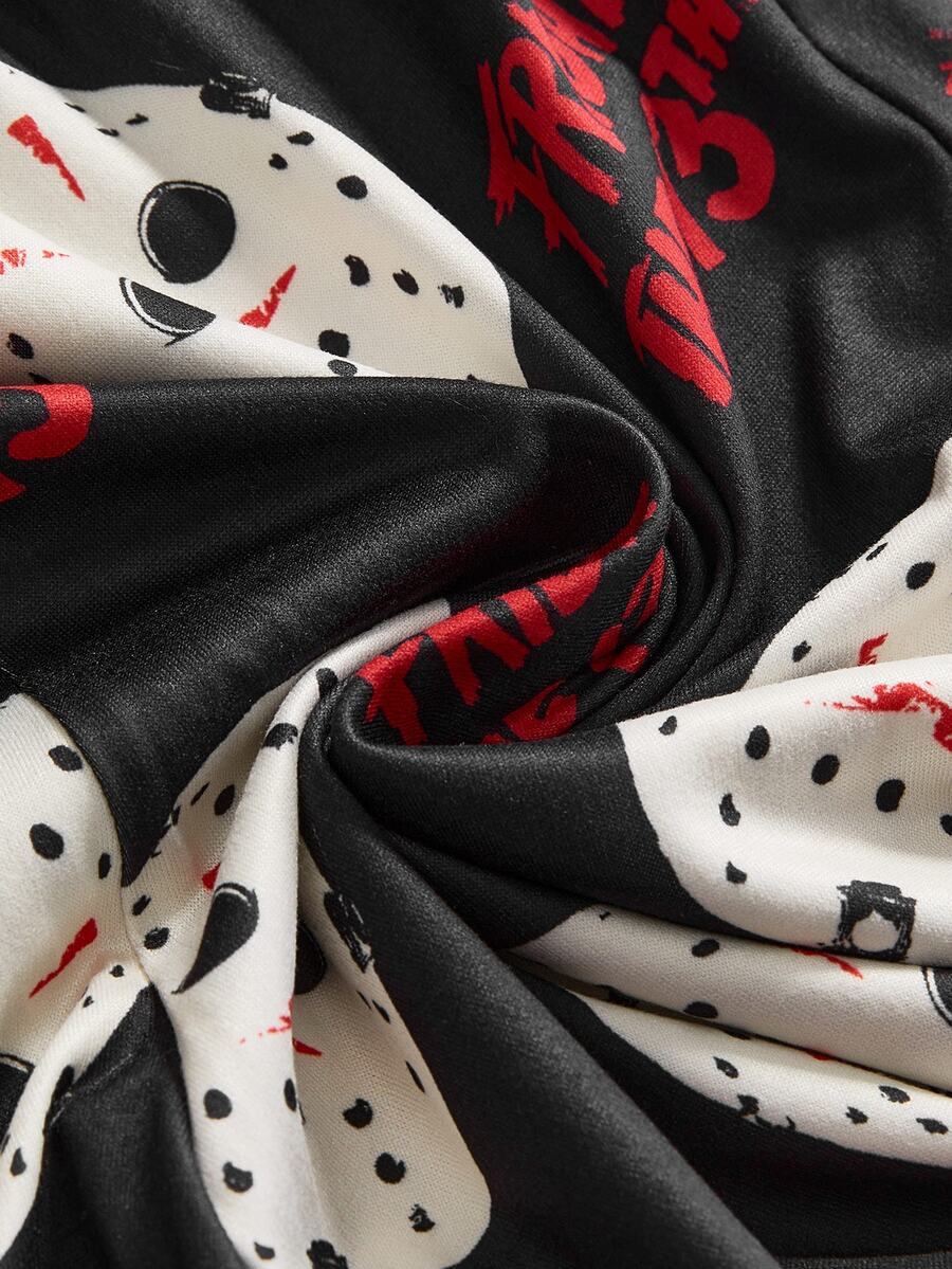 Women's gothic skull face print pajama set featuring a slim fit crop camisole and matching pants