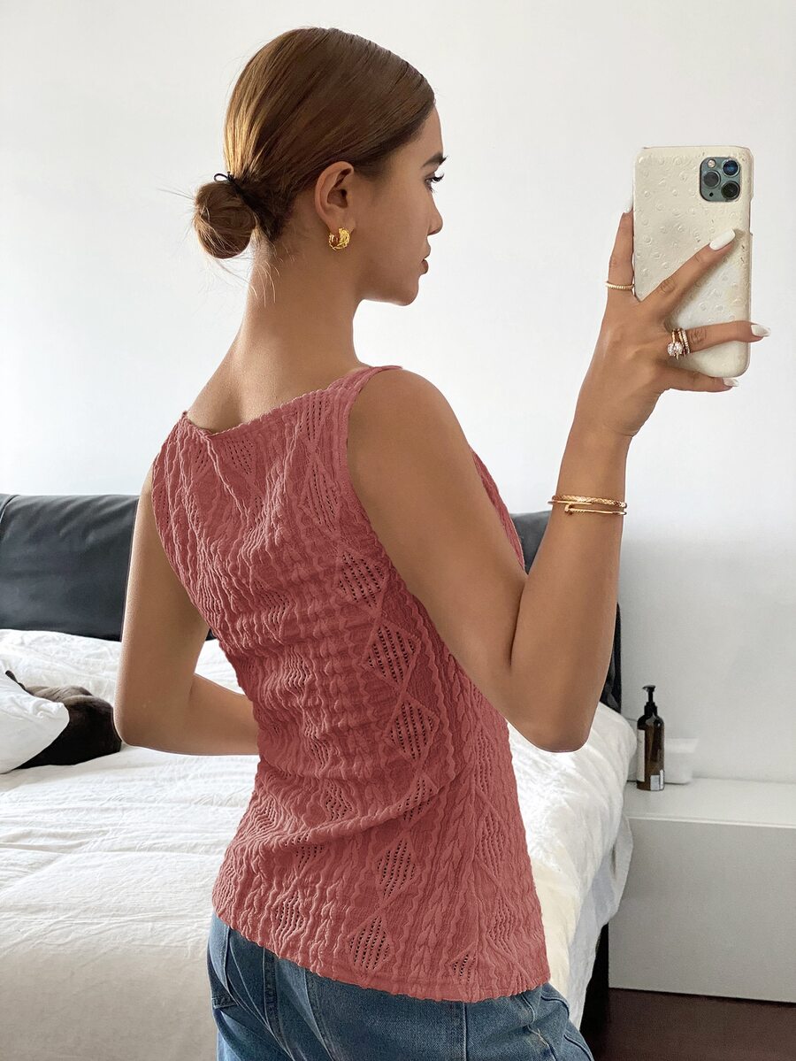 Striped ribbed knit tank top for women featuring a button-down front, sleeveless design, and slim fit silhouette.