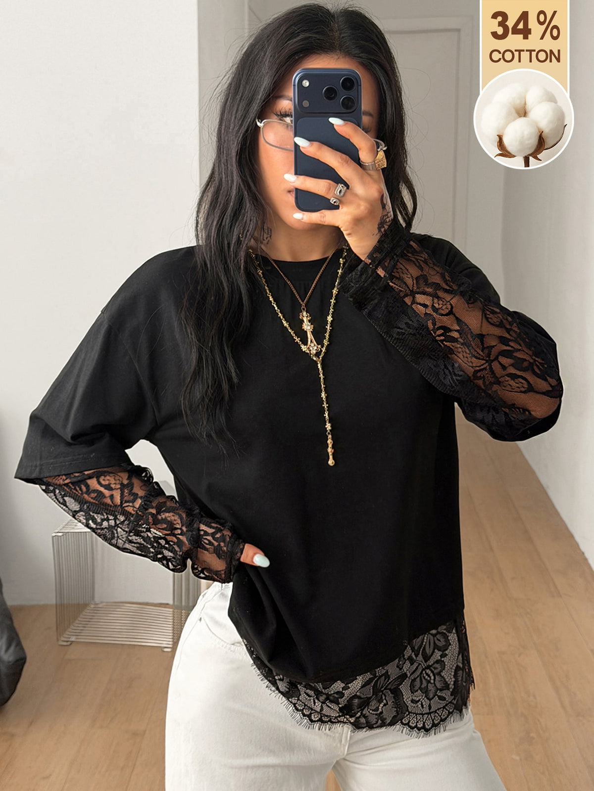 Women's casual graphic long sleeve t-shirt with a round neck, drop shoulder sleeves, and loose relaxed fit.