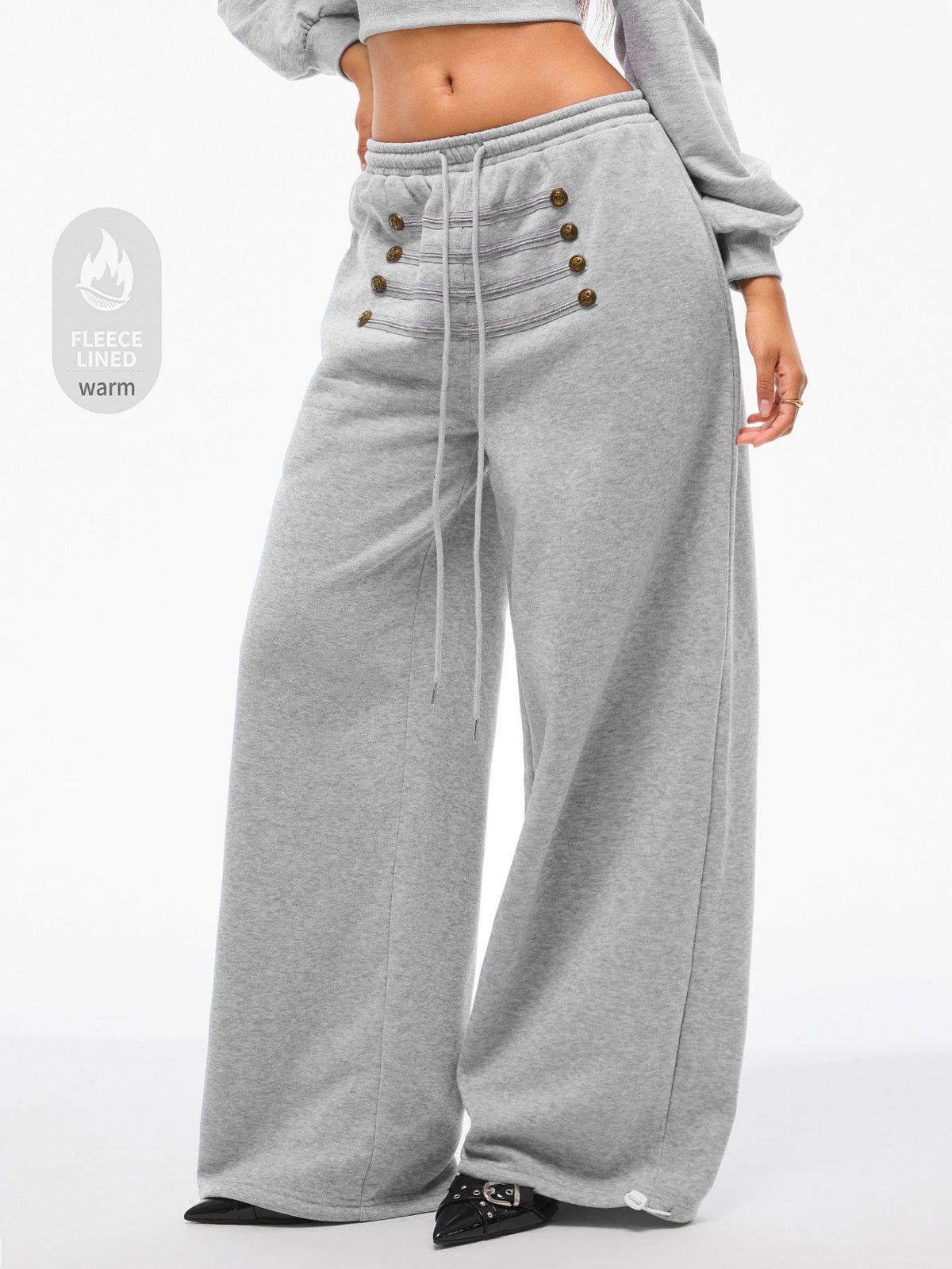 Women's wide leg trousers with a tree branch graphic pattern, loose fit, and mid-rise waist in woven fabric.