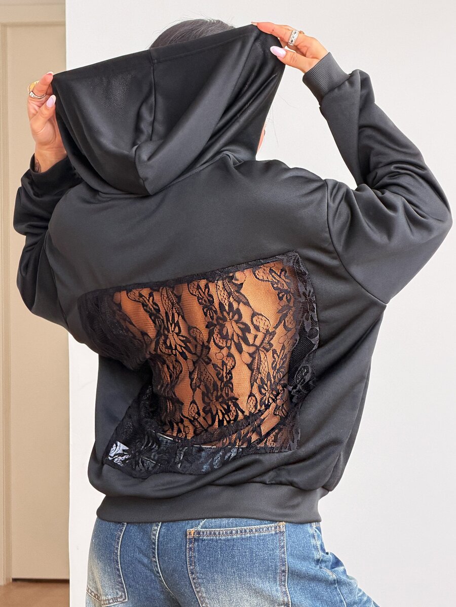 Women's brown leopard print zip-up hoodie with contrast faux fur trim and long bishop sleeves