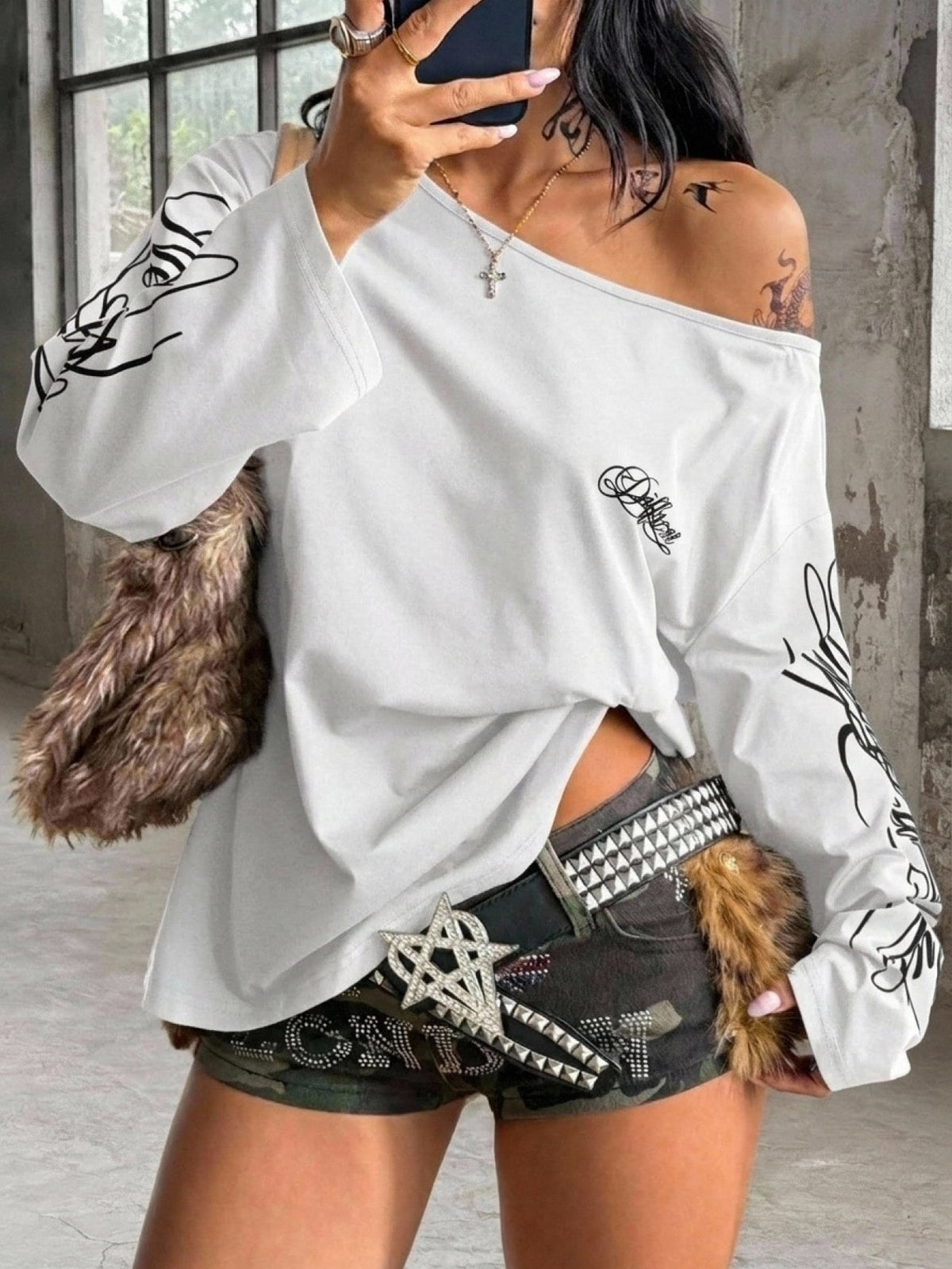 Women's brown striped boat neck long sleeve raglan T-shirt with a loose casual fit