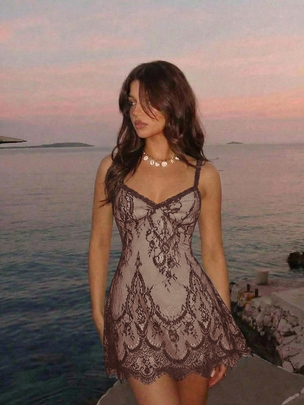 Women's Lace Waist-Cinching Cami Dress