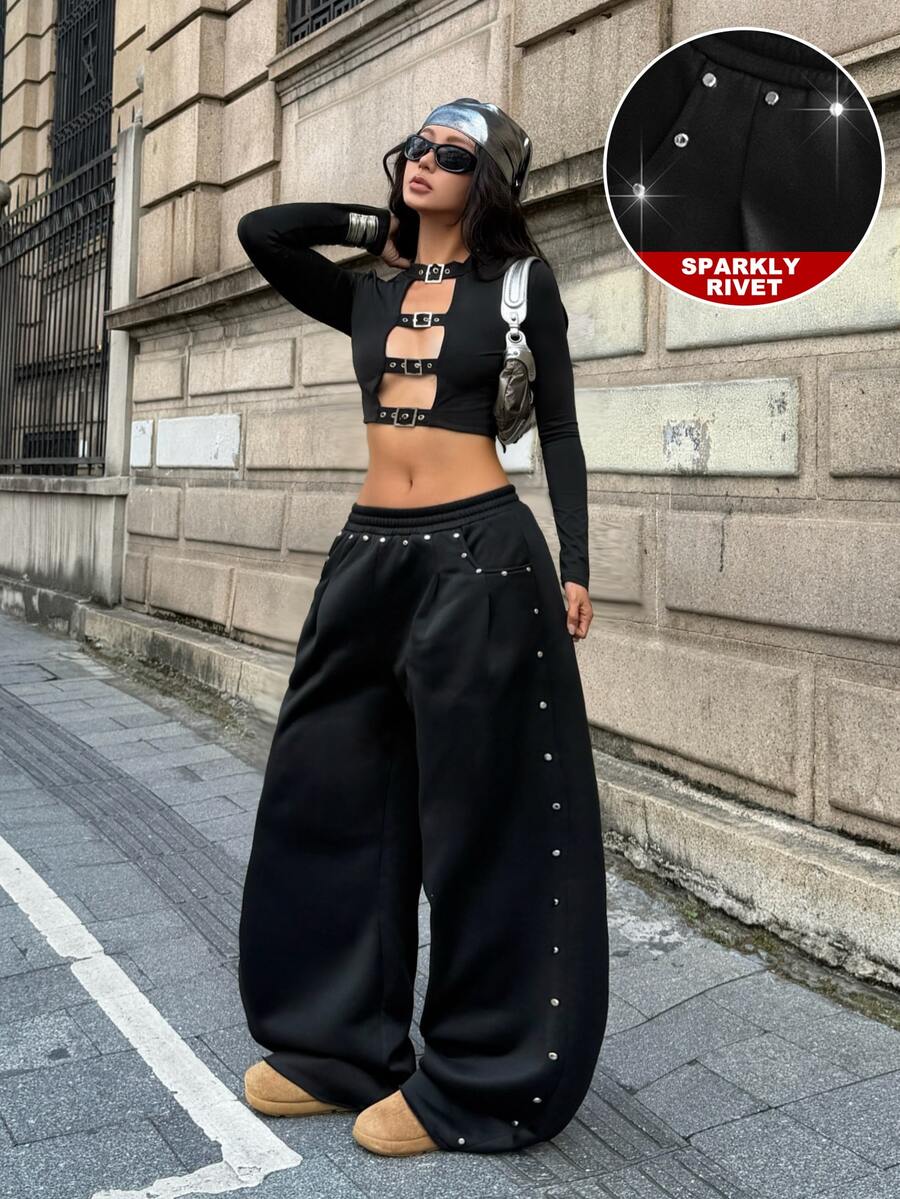 Women's loose straight leg casual pants with drawstring elastic waist and pockets