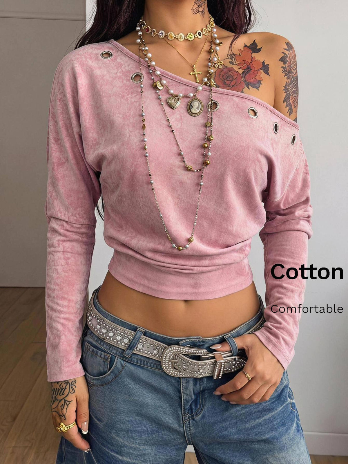Women's black long sleeve t-shirt featuring delicate contrast lace details and a boat neckline in a knitted stretch fabric.