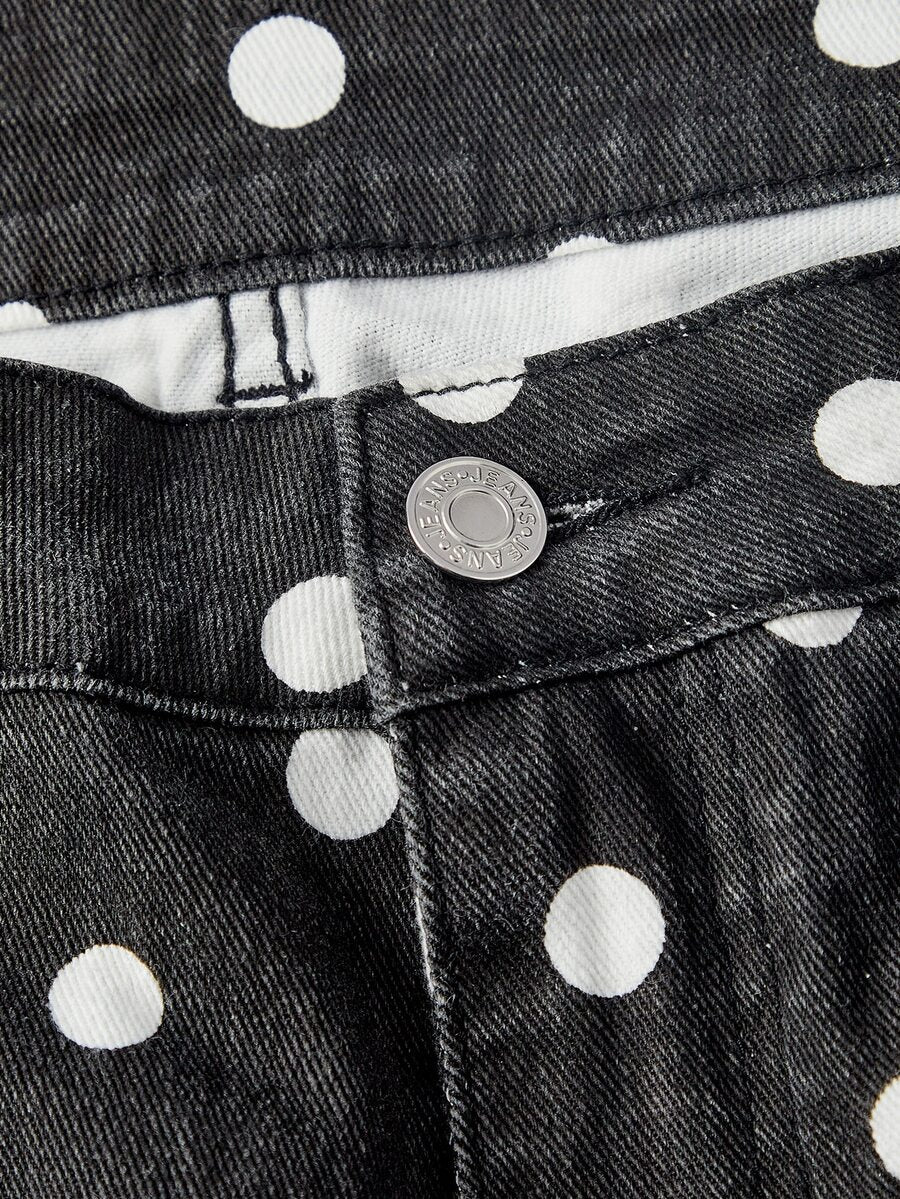 Women's skinny denim capri pants featuring an allover leopard and floral print with button and zipper closure