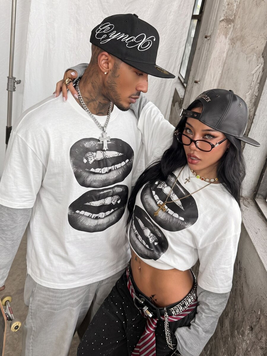 Women's casual graphic long sleeve t-shirt with a round neck, drop shoulder sleeves, and loose relaxed fit.