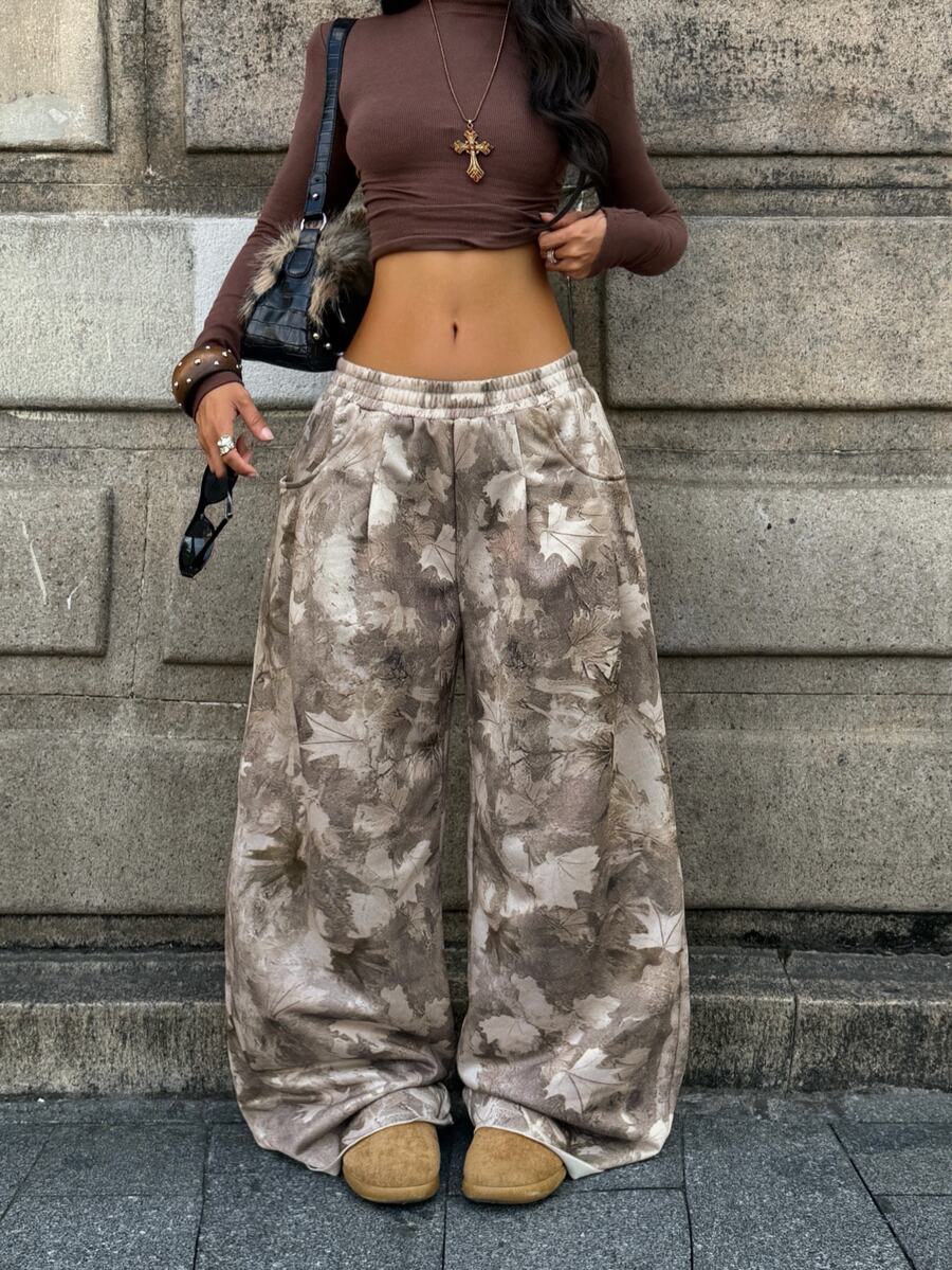 Women's loose straight leg casual pants with drawstring elastic waist and pockets