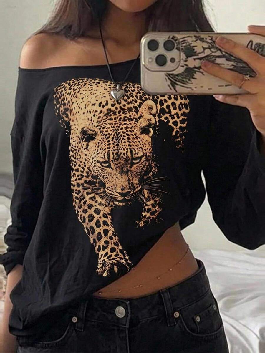 Women's brown striped boat neck long sleeve raglan T-shirt with a loose casual fit