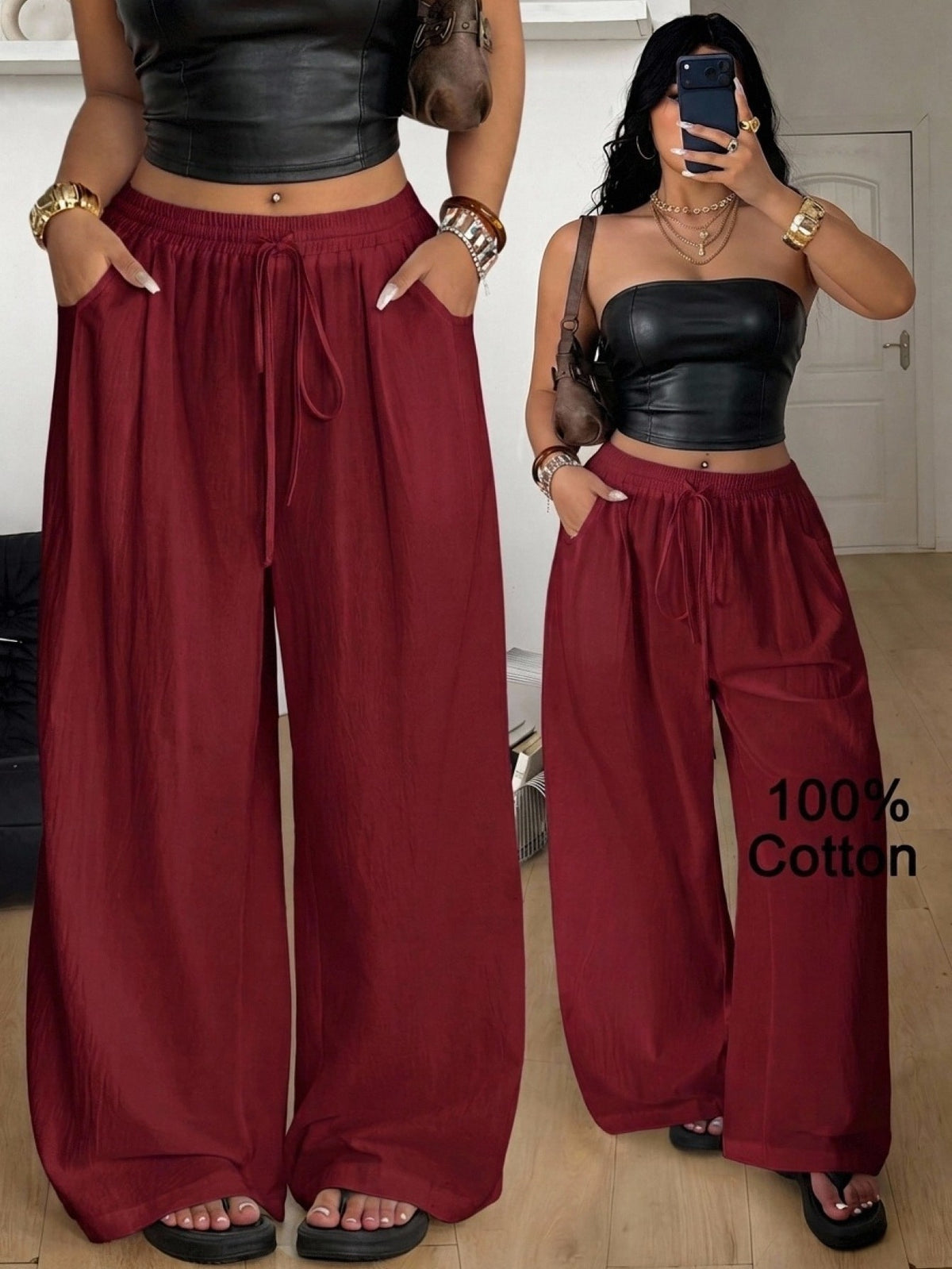 Plus size women's striped loose straight leg cropped pants with pleated detailing and side pockets