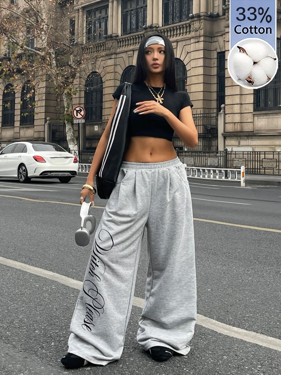 Women's loose straight leg casual pants with drawstring elastic waist and pockets