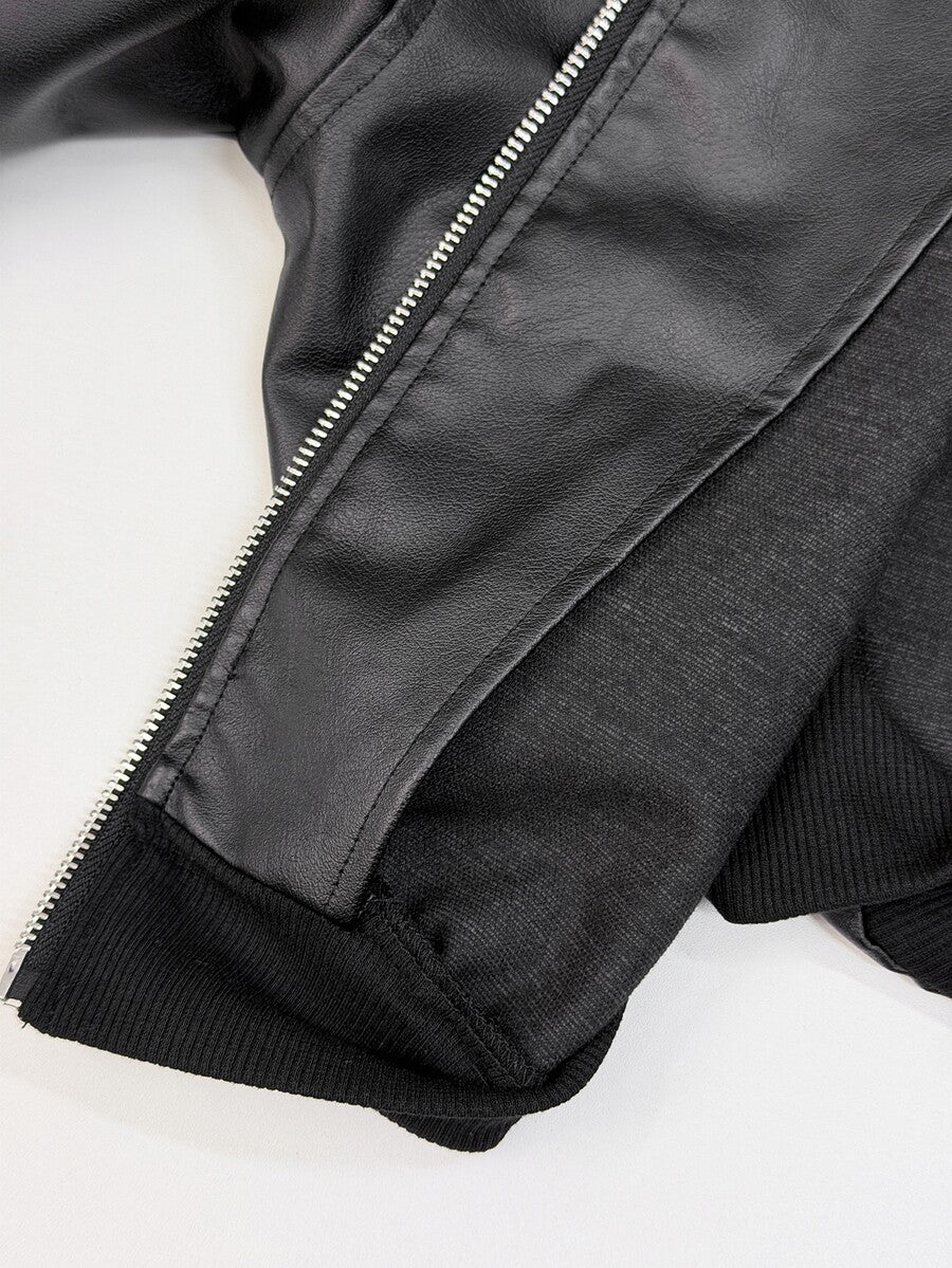 Women's cropped zip-up casual jacket featuring a collared neckline, long drop-shoulder sleeves, and front pockets in a suede-style finish.