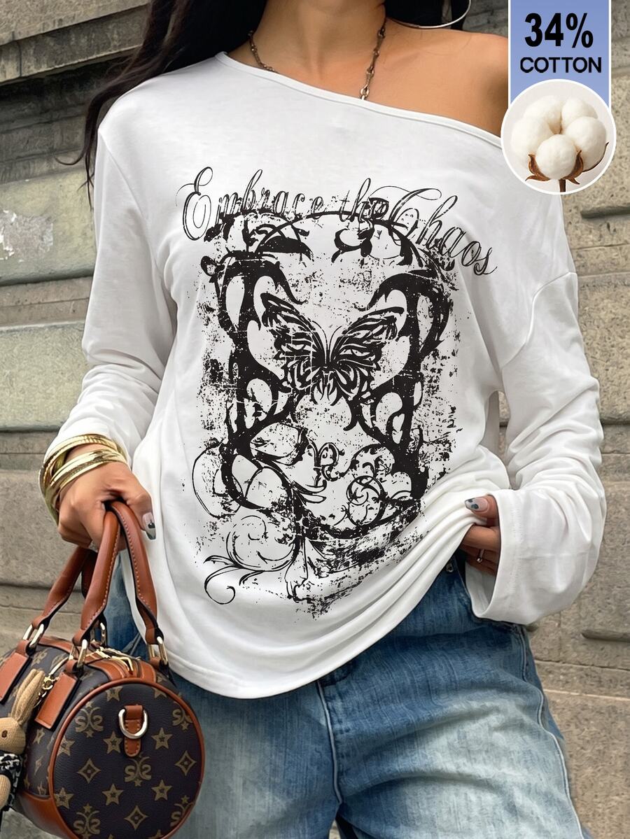 Women's brown striped boat neck long sleeve raglan T-shirt with a loose casual fit