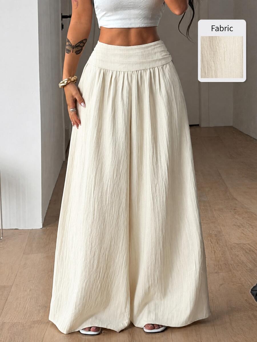 Women's textured wide leg pants with elastic waist and loose relaxed fit