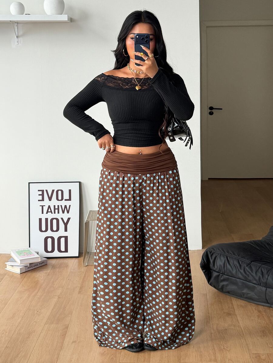 Women's plus size wide leg cotton pants featuring a relaxed loose fit and high waist design.