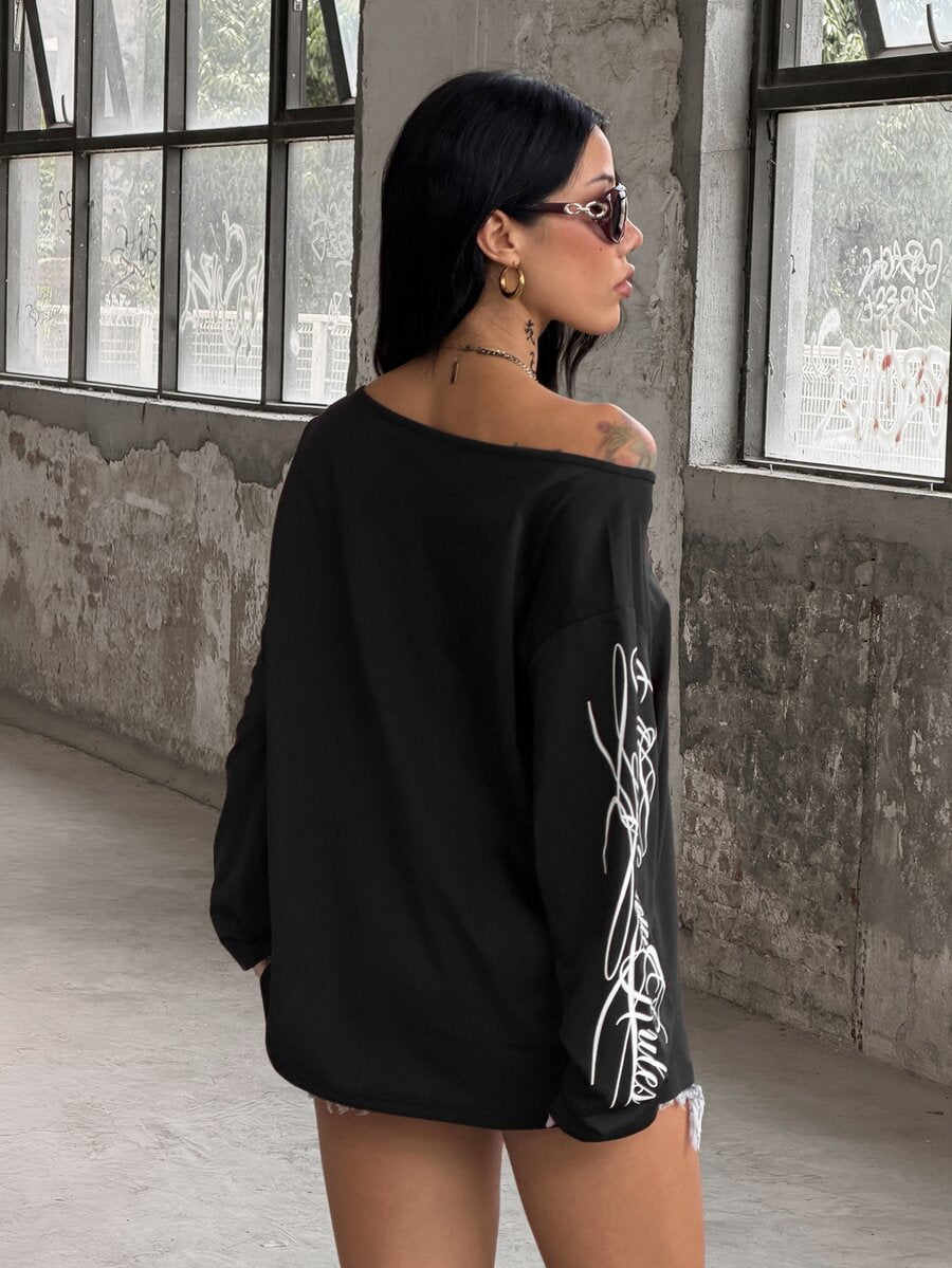 Women's brown striped boat neck long sleeve raglan T-shirt with a loose casual fit
