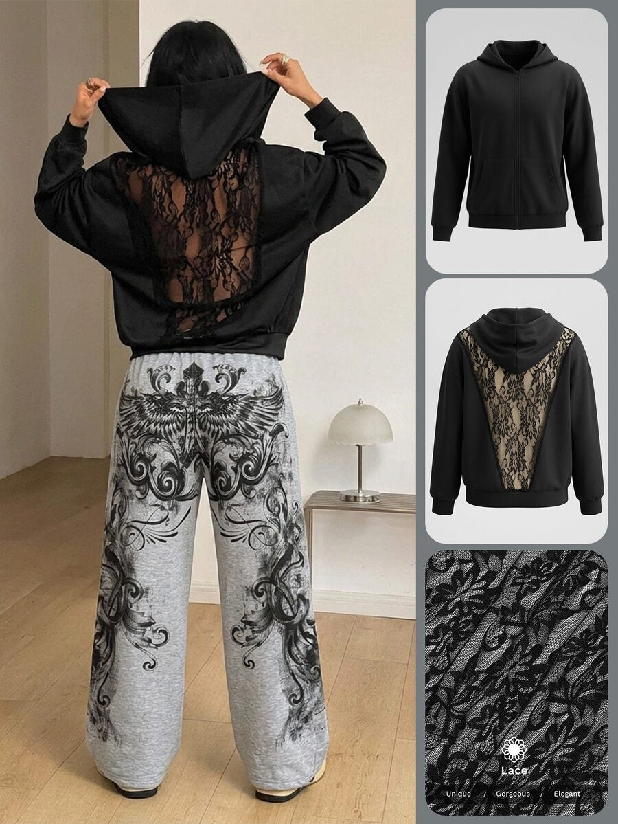 Women's brown leopard print zip-up hoodie with contrast faux fur trim and long bishop sleeves