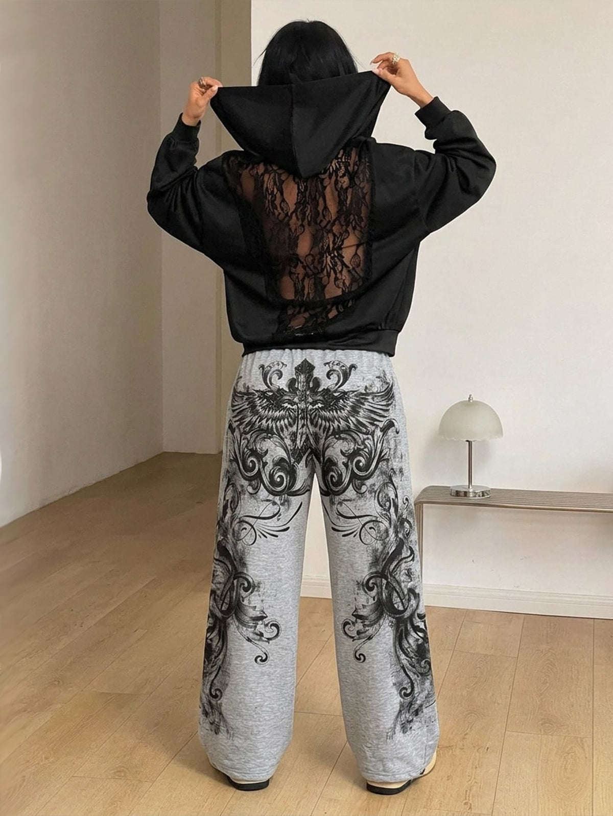 Women's brown leopard print zip-up hoodie with contrast faux fur trim and long bishop sleeves