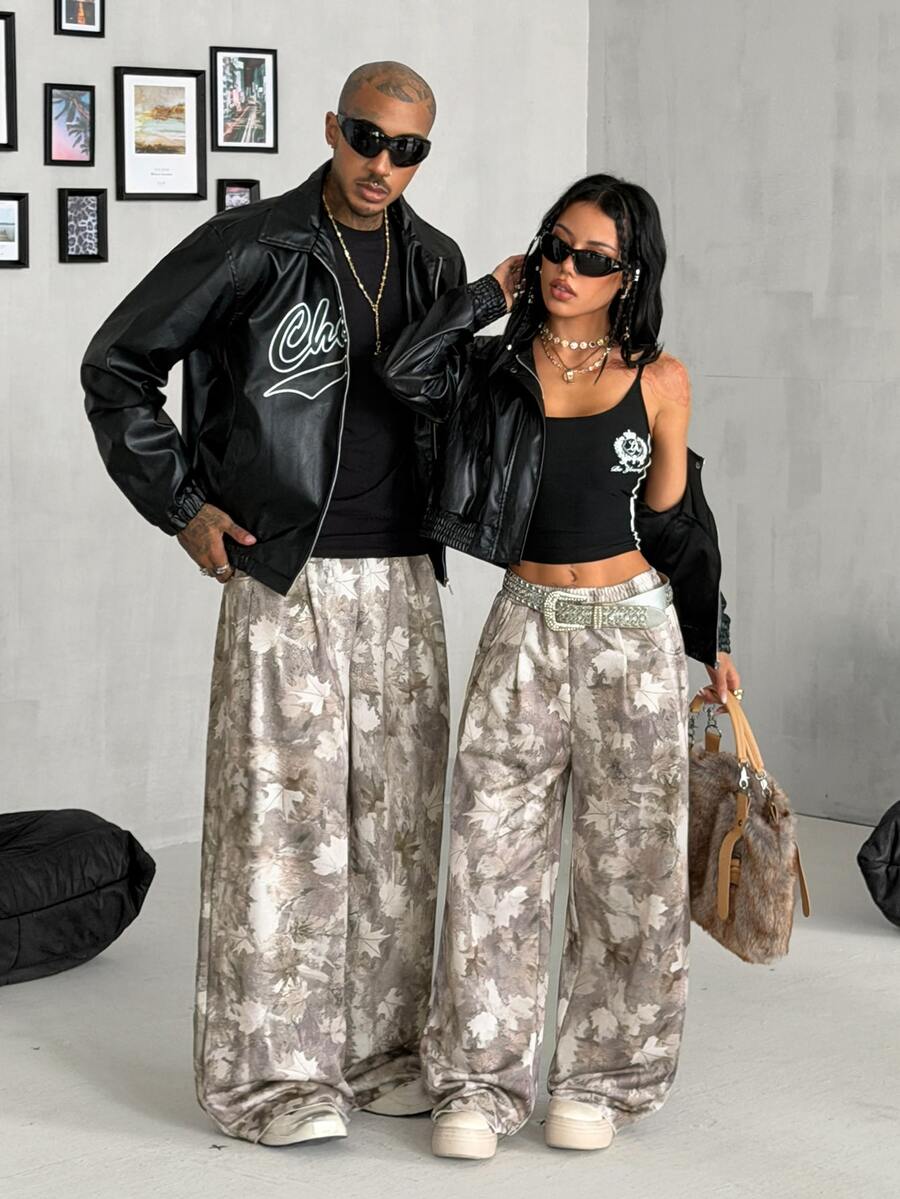Women's loose straight leg casual pants with drawstring elastic waist and pockets