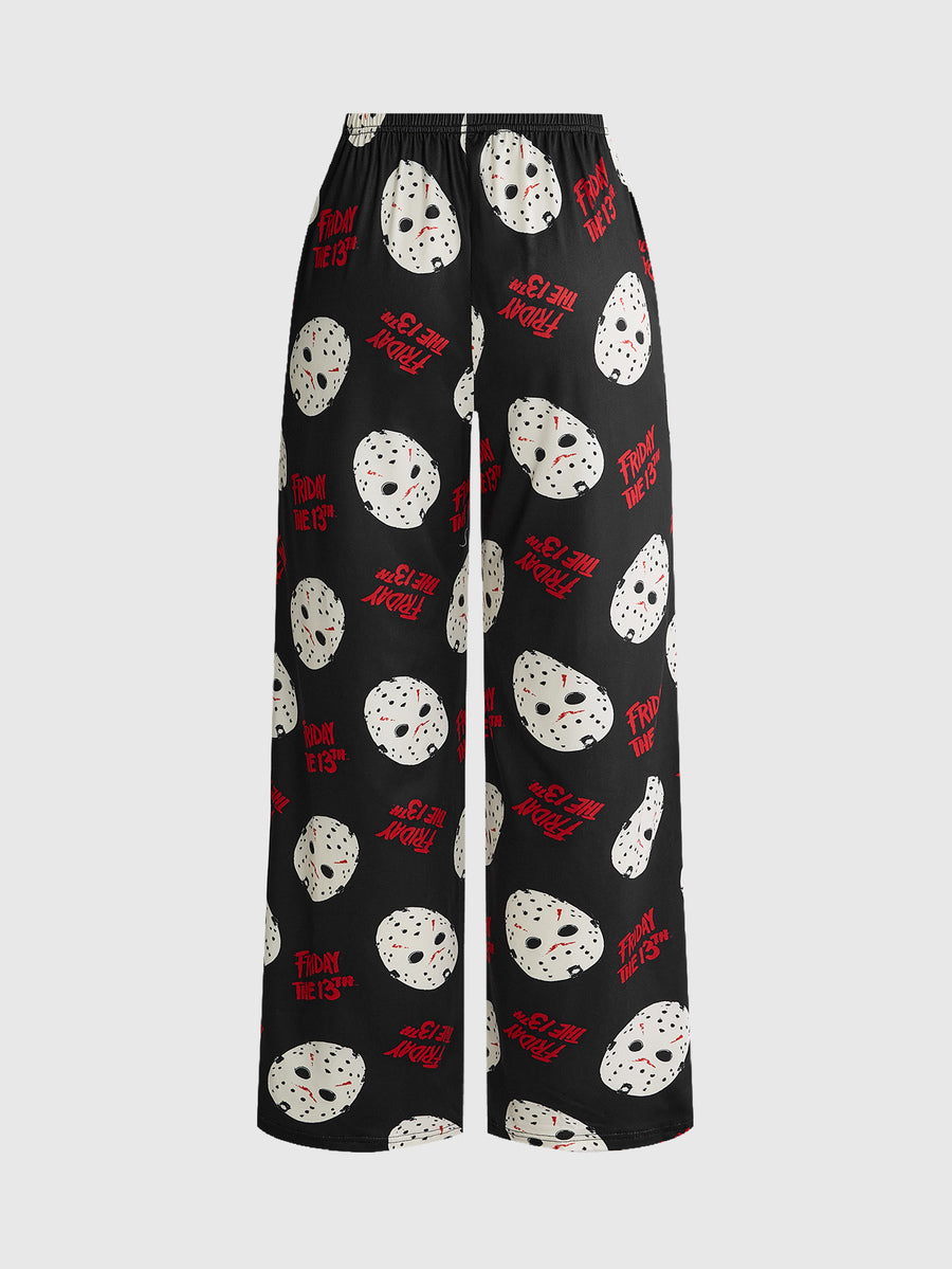 Women's gothic skull face print pajama set featuring a slim fit crop camisole and matching pants