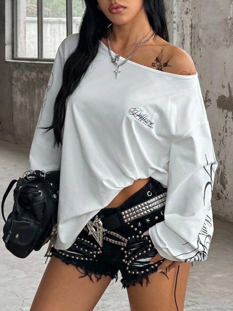 Women's brown striped boat neck long sleeve raglan T-shirt with a loose casual fit