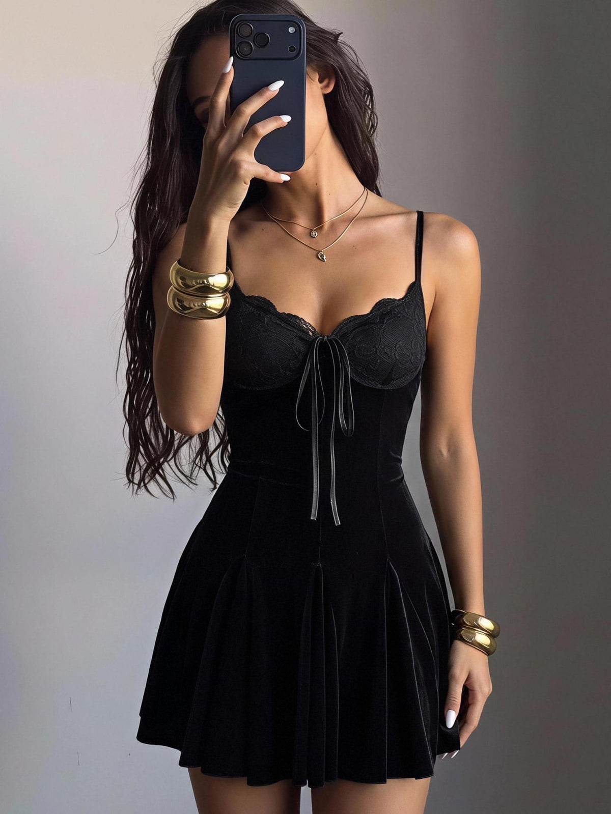 Black Lace Spaghetti Strap Mini Dress