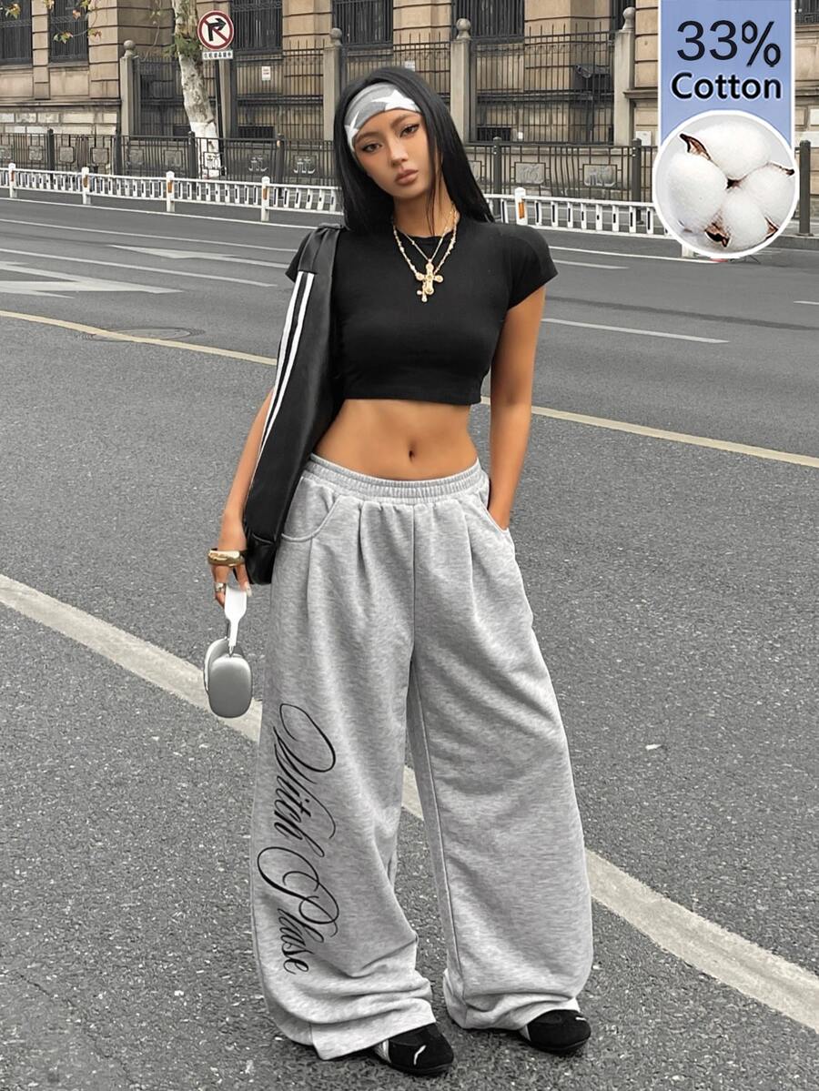 Women's loose straight leg casual pants with drawstring elastic waist and pockets