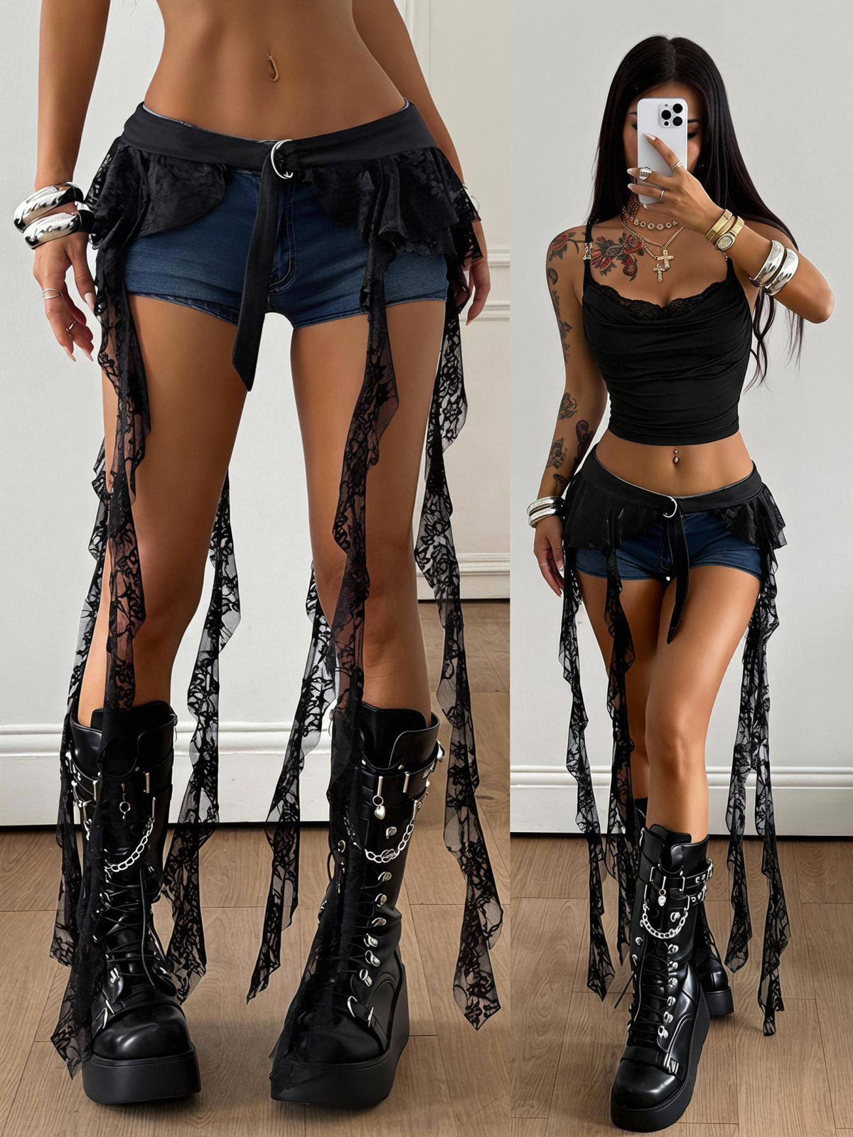 Women's Lace Fringe Ruffle Asymmetrical Skirt